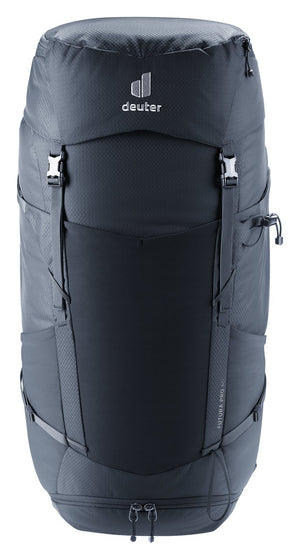 Deuter Futura Pro 40 in Black, straight-on front view with mesh front pocket