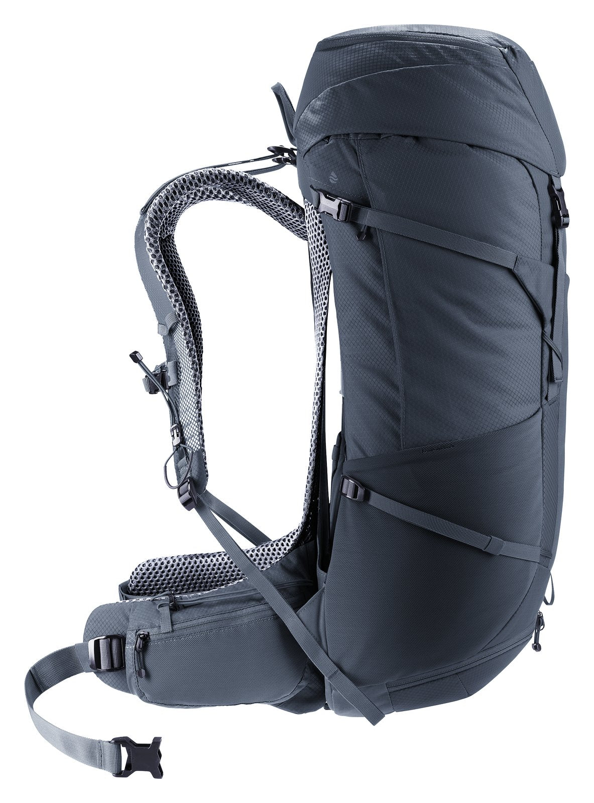 Deuter Futura Pro 40 side profile showing the arched frame and ventilated back