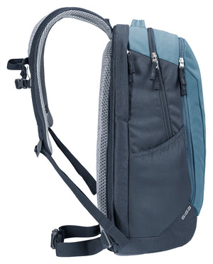 Side profile of the Deuter Giga in Atlantic Ink with stretch side pocket