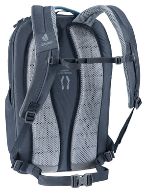 Deuter Giga rear three-quarter view of the padded shoulder straps and sternum strap