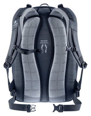 Back of the Deuter Gigant showing the Airstripes mesh pads, shoulder straps and waist belt