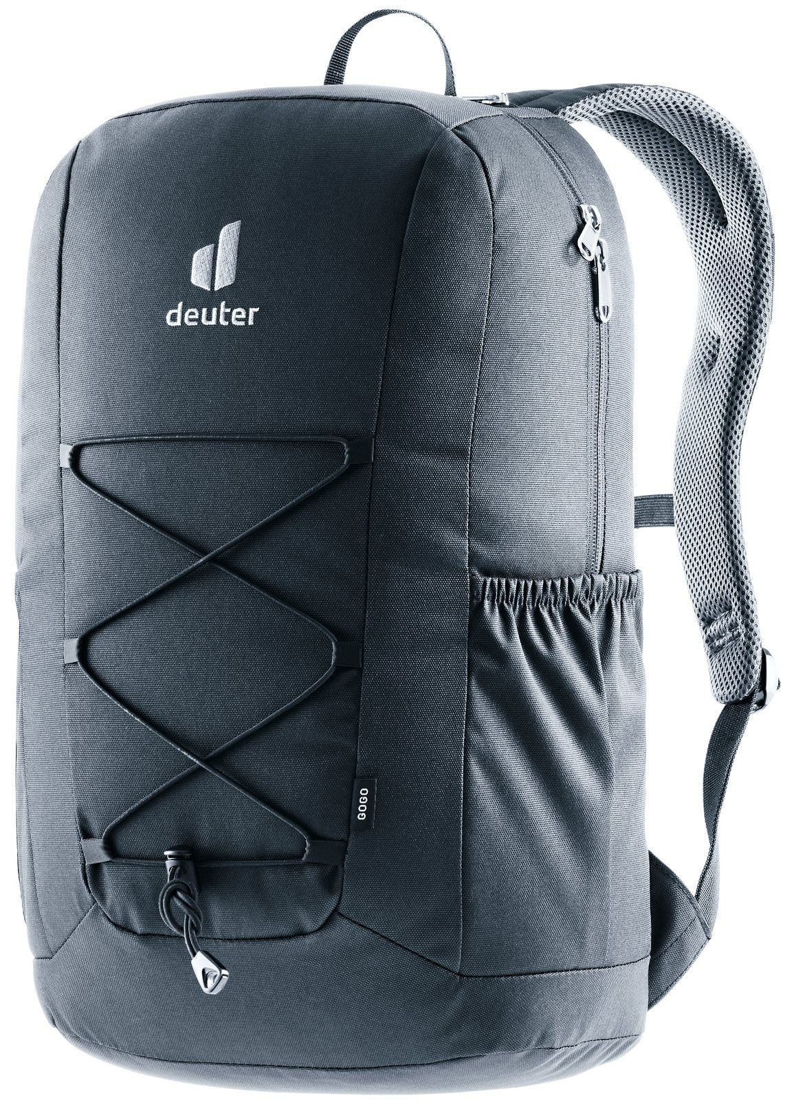 Deuter Gogo daypack in Black with front bungee cord and stretch side pocket