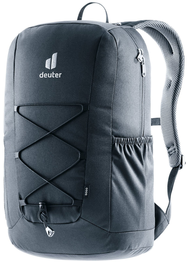 Deuter Gogo daypack in Black with front bungee cord and stretch side pocket