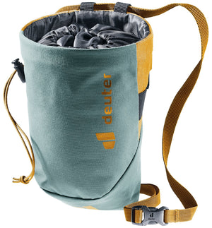 Deuter Gravity Chalk Bag II L in Teal Cinnamon, teal chalk bag with mustard waist strap
