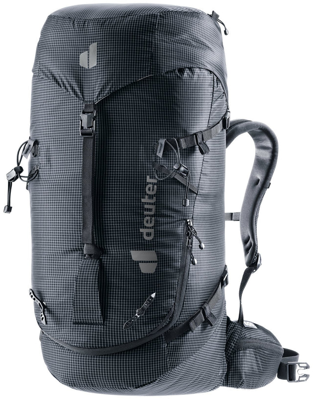 Deuter Guide 34+6 alpine backpack in Black, front three-quarter view