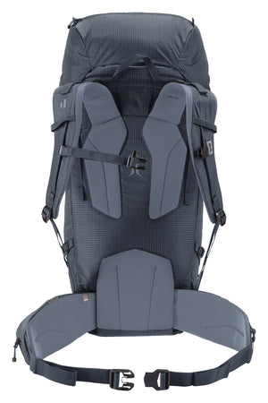 Back of the Deuter Guide 44+6 showing the Alpine back padding and hip fins