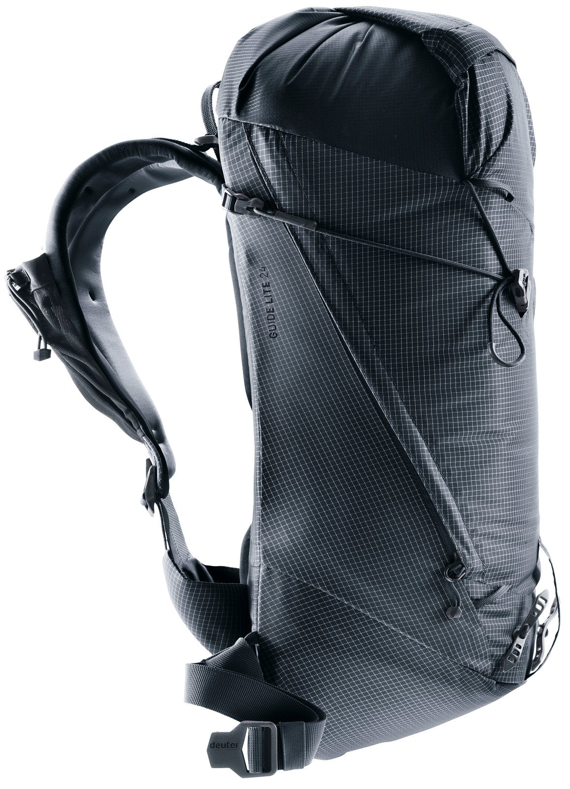 Deuter Guide Lite 24 side profile showing compression straps and the slim body