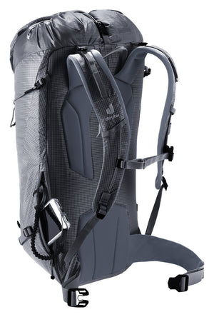 Deuter Guide Lite 30 from behind with a hip fin gear loop and carabiner