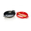 humangear GoKit Light open: charcoal bowl beside a red plate holding a tan GoBites Uno spork