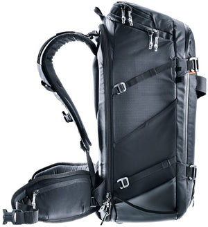 Side profile of the Deuter Jaypack Pro 34+14 with the long side access zip