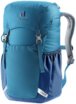 Deuter Junior kids daypack in Wave Nightblue, front three-quarter view with stretch pockets