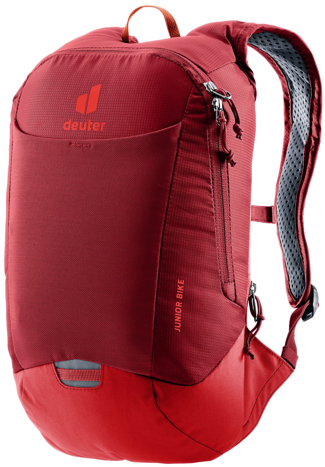 Deuter Junior Bike kids' cycling backpack in Masala Cherry, front three-quarter view