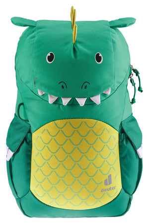 Deuter Kikki in Fern Alpinegreen, straight-on front view of the dragon face