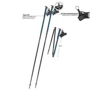 Komperdell FXP Composite Trail diagram showing the tape grip, Fly strap and folded pole