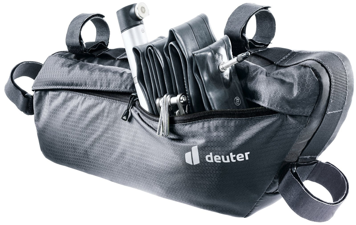 Deuter Mondego FB 6 unzipped with a pump, spare tube and tools inside