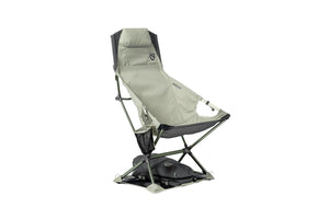Nemo Satellite reclining chair in Marsh sage green on its unfolded carry case