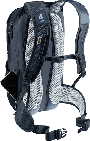 Deuter Race 12 with a smartphone in the side cell phone pocket