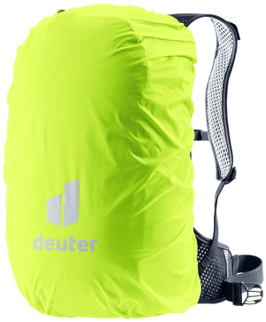 Deuter Race Air 14+3 with its removable neon yellow rain cover fitted