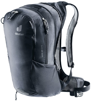 Deuter Race Air 14+3 in Black, side three-quarter view with zipped side pocket