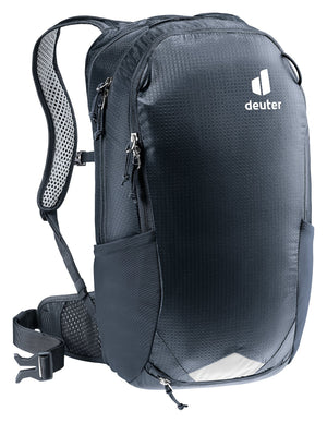 Deuter Race Air 14+3 in Black, front three-quarter view showing the side pocket