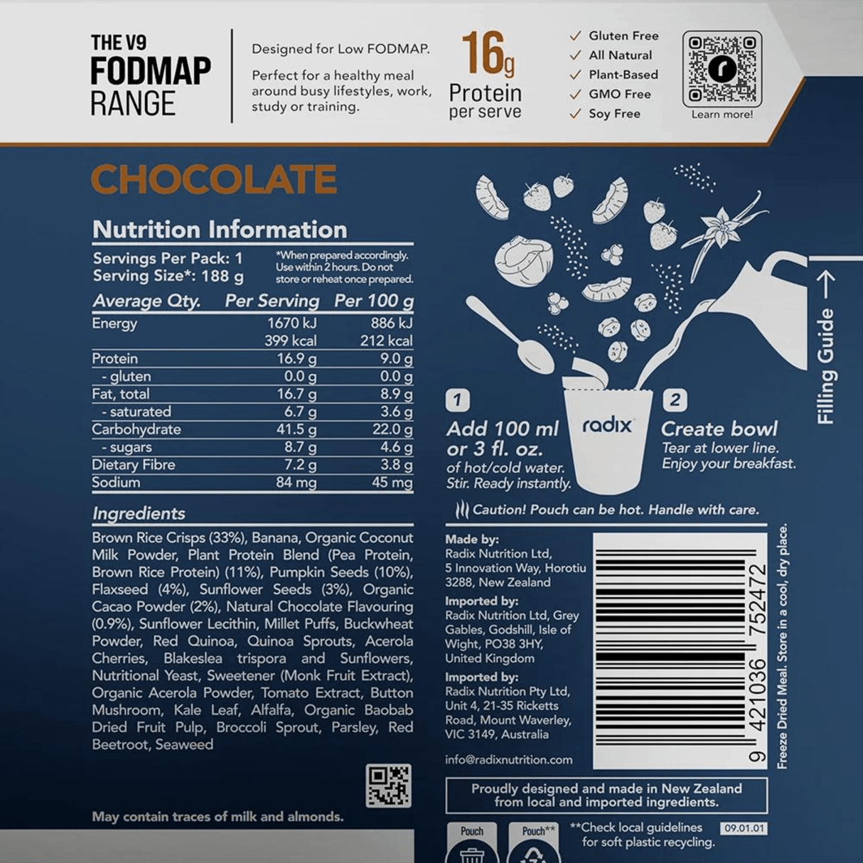 Radix Dehydrated Meals FODMAP Breakfast Meals