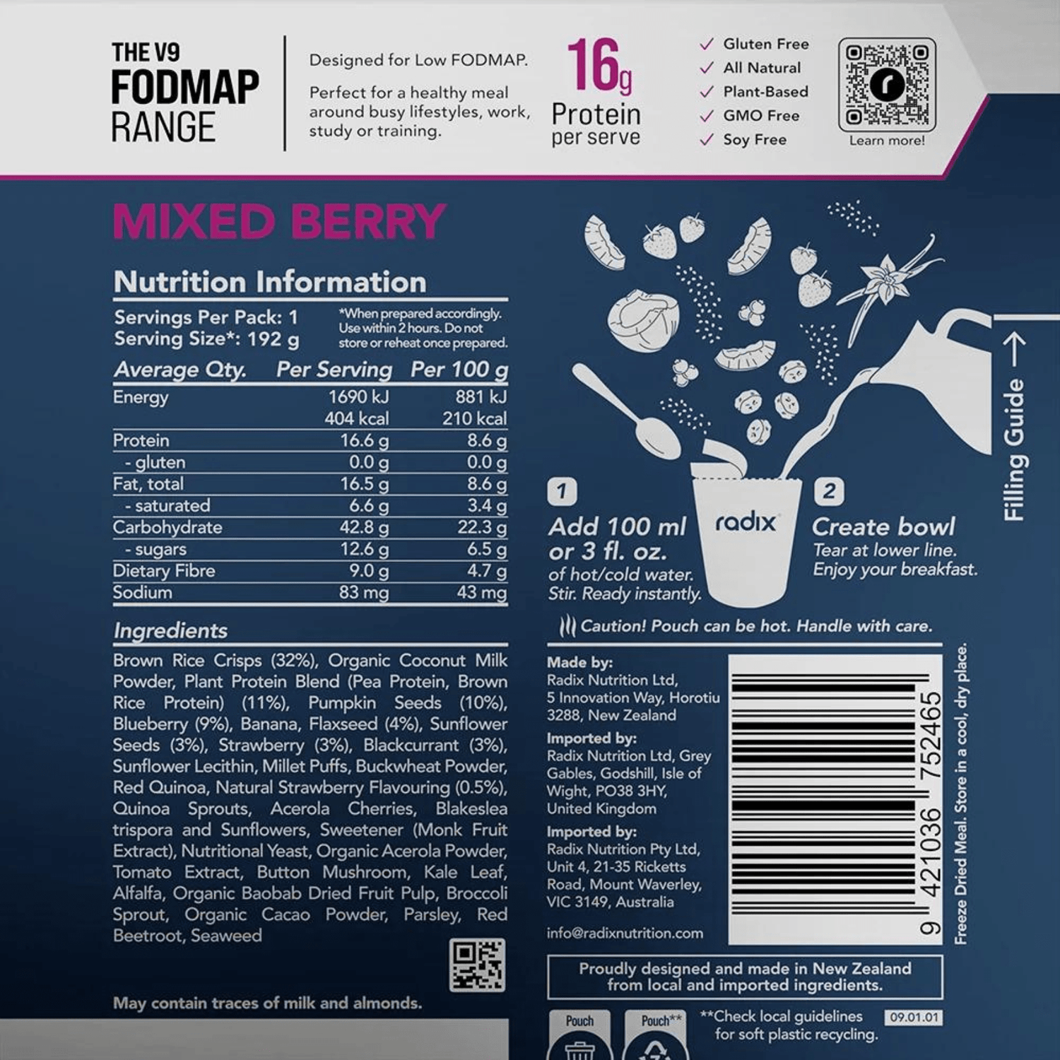 Radix Dehydrated Meals FODMAP Breakfast Meals