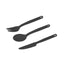 Sea to Summit Camp Cutlery Set in Charcoal: fork, spoon and serrated knife laid side by side