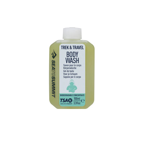 Sea to Summit Trek & Travel Body Wash in a 100 ml bottle, marked biodegradable concentrate