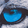 Close-up of the blue snow leopard eye printed on the XTM Valentino Ascent mitt