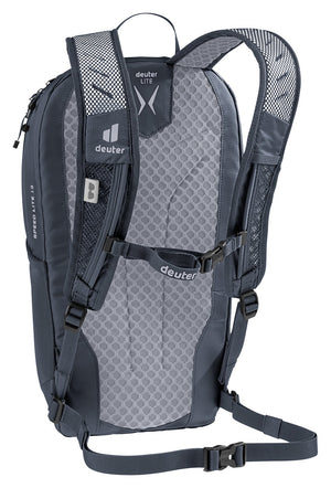 Deuter Speed Lite 13 rear three-quarter view with sternum strap and waist belt