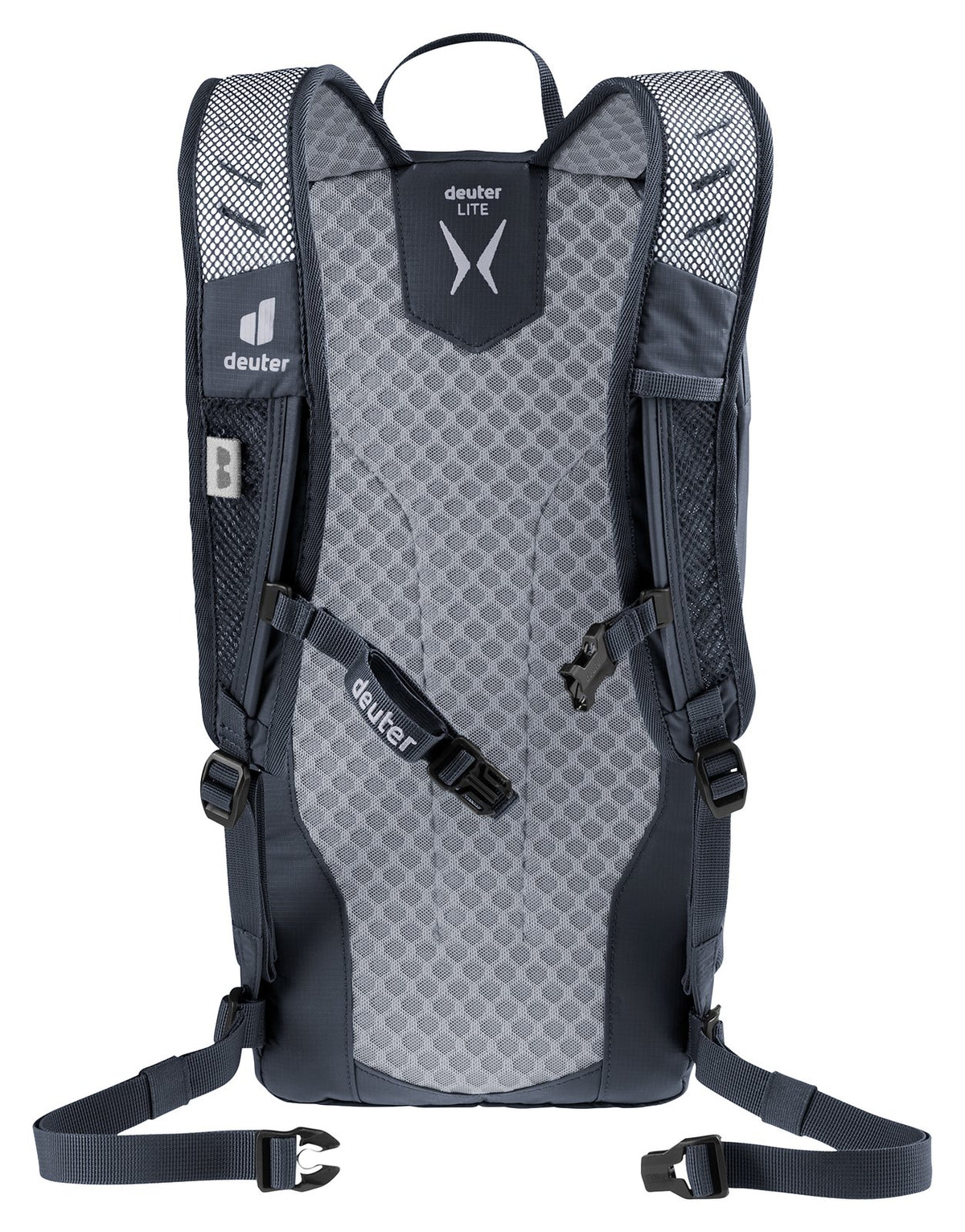 Back of the Deuter Speed Lite 13 showing the Lite back padding and perforated shoulder straps