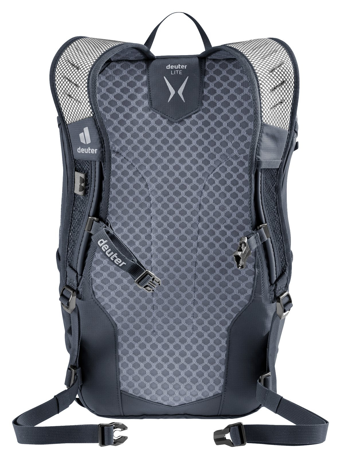 Back of the Deuter Speed Lite 21 showing the Lite back system padding and perforated shoulder straps