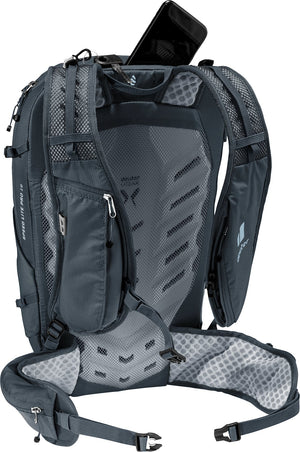 Deuter Speed Lite Pro 19 with a phone in the zipped shoulder strap pocket
