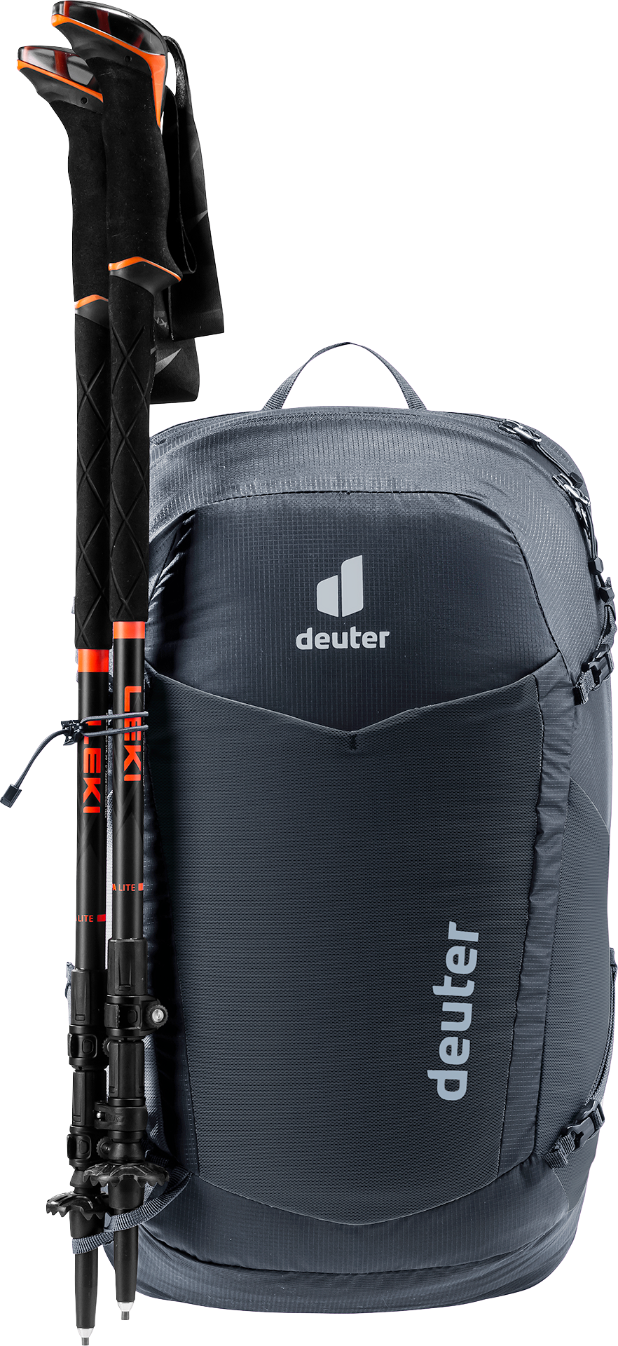 Deuter Speed Lite Pro 23 SL with folded trekking poles on the side attachment