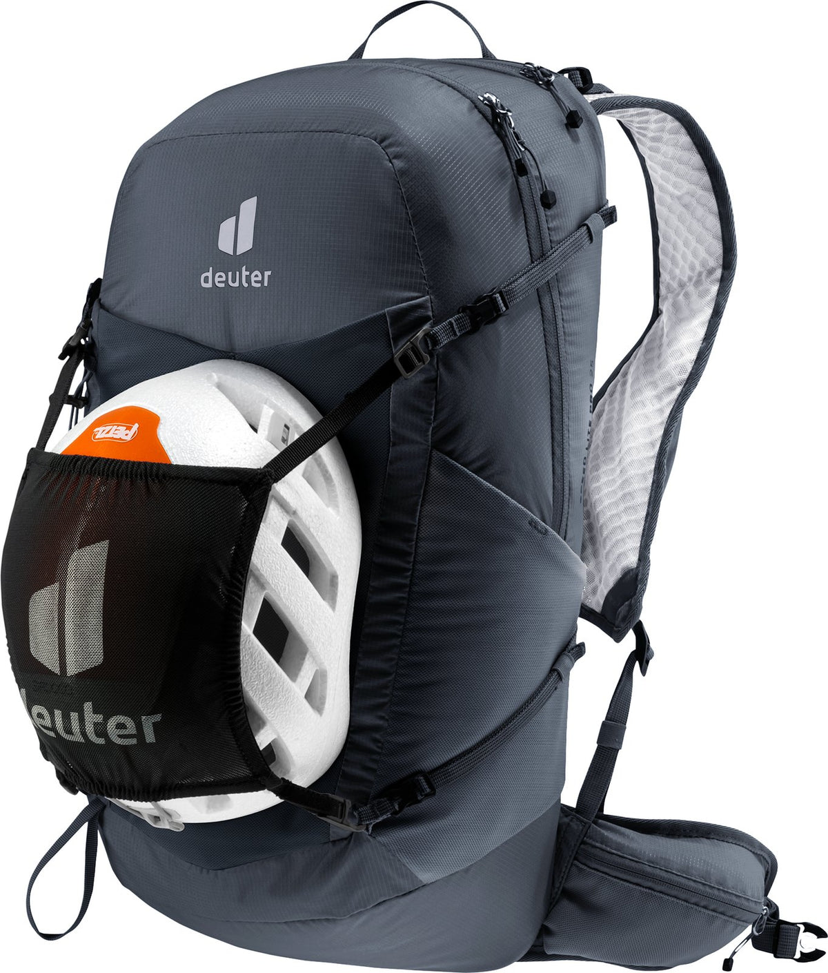 Deuter Speed Lite Pro 25 carrying a helmet in the mesh helmet holder, sold separately