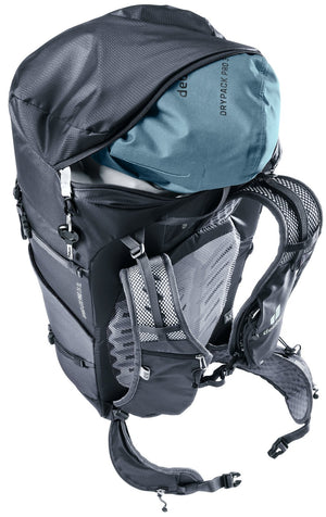 Deuter Speed Lite Pro 28 SL top opening showing a stuff sack in the main compartment