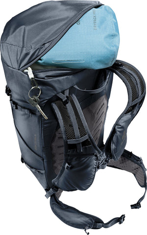 Deuter Speed Lite Pro 30 lid open showing the drawcord top and key clip
