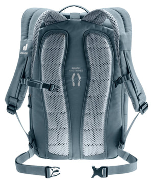 Back of the Deuter Stepout 22 showing the Airstripes pads, shoulder straps and waist belt