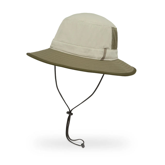 Sunday Afternoons Brushline Bucket in Cream/Juniper with a cream crown, olive brim and chinstrap