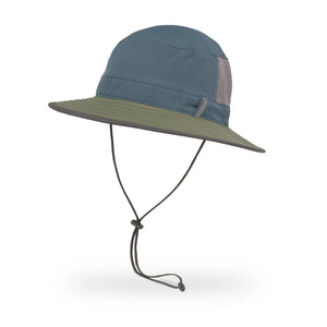 Brushline Bucket in Mineral/Timber, blue crown and green brim, with chinstrap