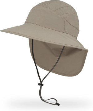 Sunday Afternoons Ultra Adventure Storm Hat in Taupe with neck cape and chinstrap, front three-quarter