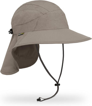 Taupe Ultra Adventure Storm Hat from the side, showing the neck cape and rear size adjuster