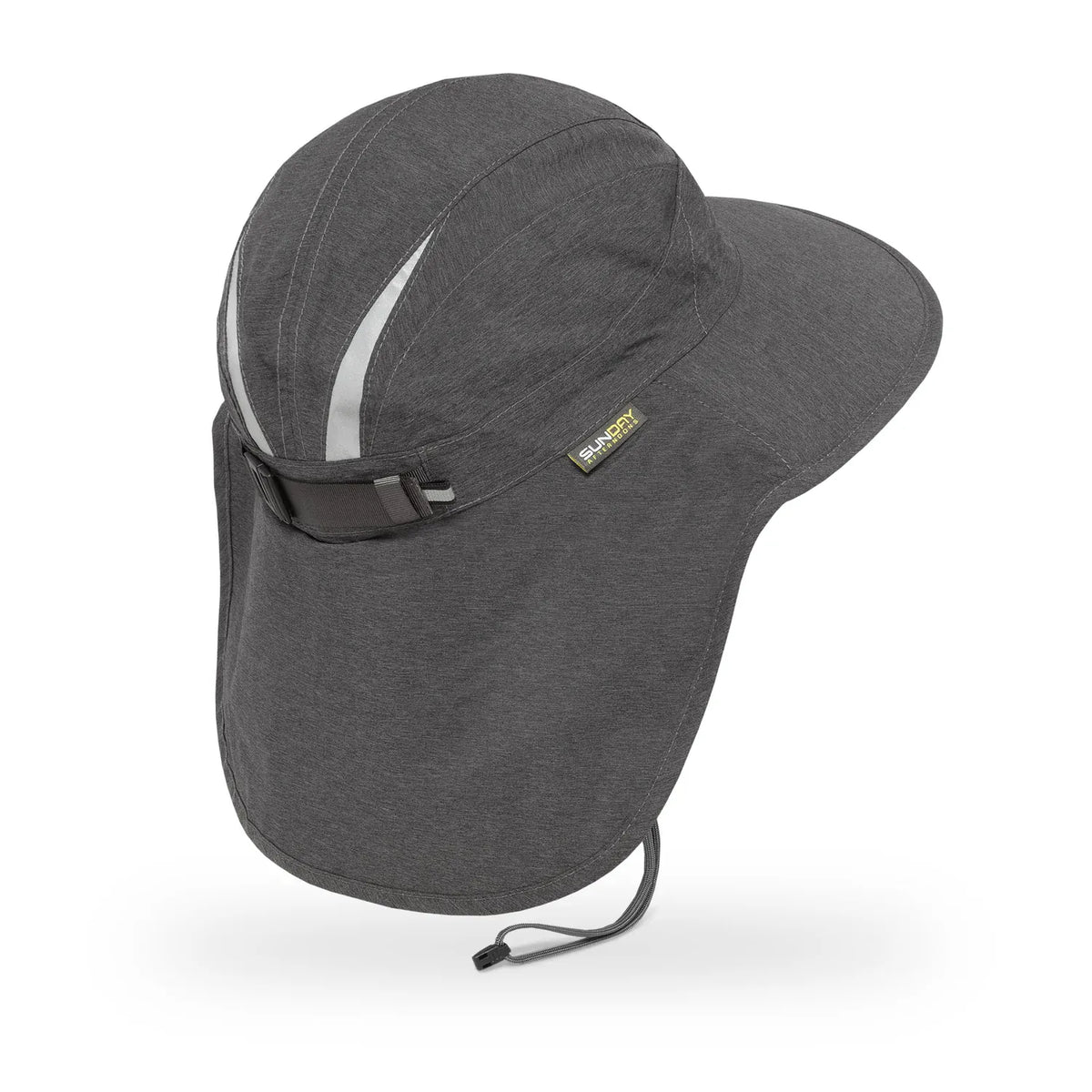 Rear three-quarter view of the Shadow Ultra Adventure Storm Hat with cape and reflective trim