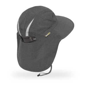 Rear three-quarter view of the Shadow Ultra Adventure Storm Hat with cape and reflective trim