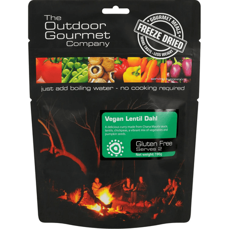 The Outdoor Gourmet Company Dehydrated Meals 2 Serves / Vegan Lentil Dahl Freeze-dried Gourmet Meals OGC24