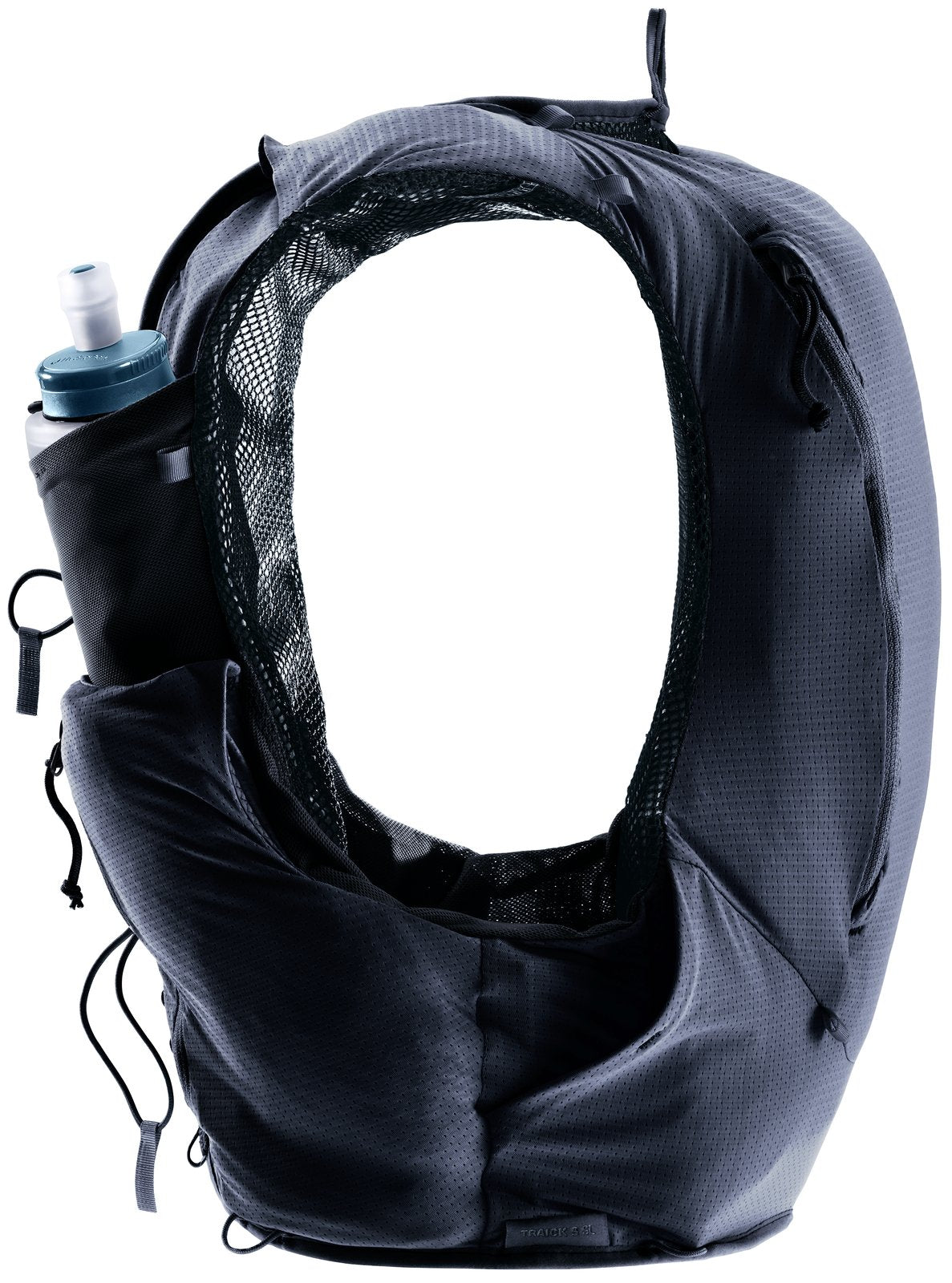 Deuter Traick 9 side view showing a soft flask and the open vest shape