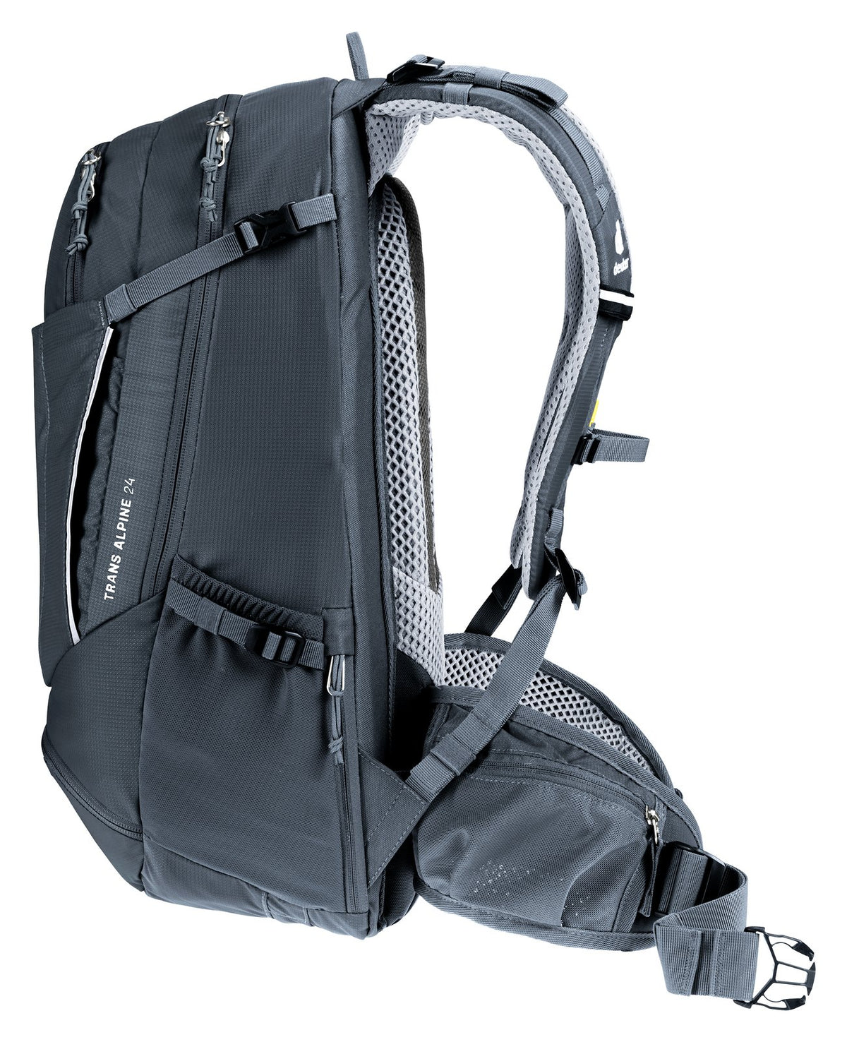 Deuter Trans Alpine 24 side view with zipped pump pocket and reflective trim