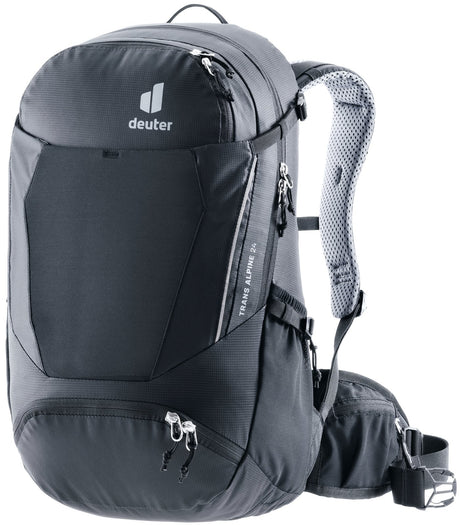 Deuter Trans Alpine 24 bike touring backpack in Black, front three-quarter view