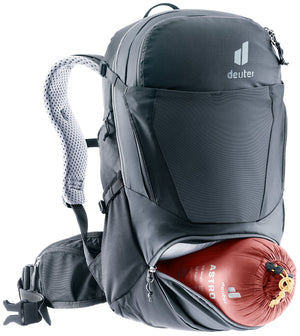 Deuter Trans Alpine 28 SL lower section unzipped with a sleeping bag inside