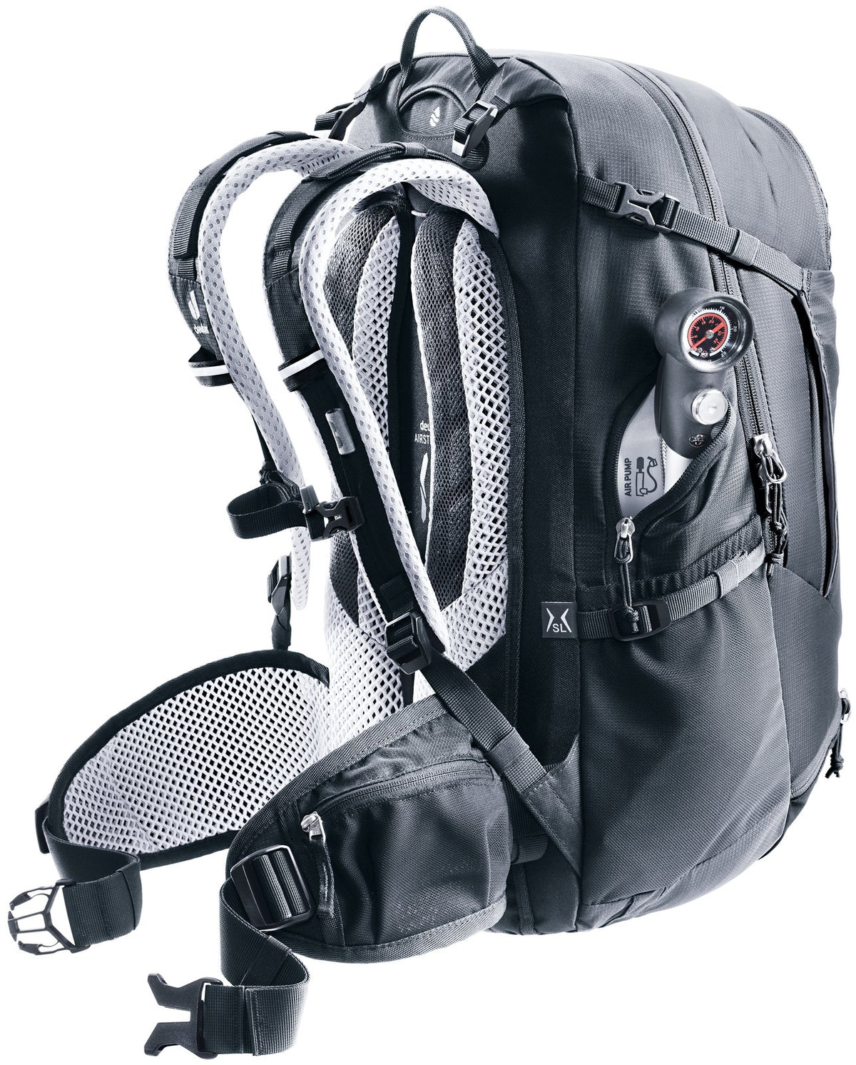 Deuter Trans Alpine 28 SL with a pump in the zipped side pump pocket